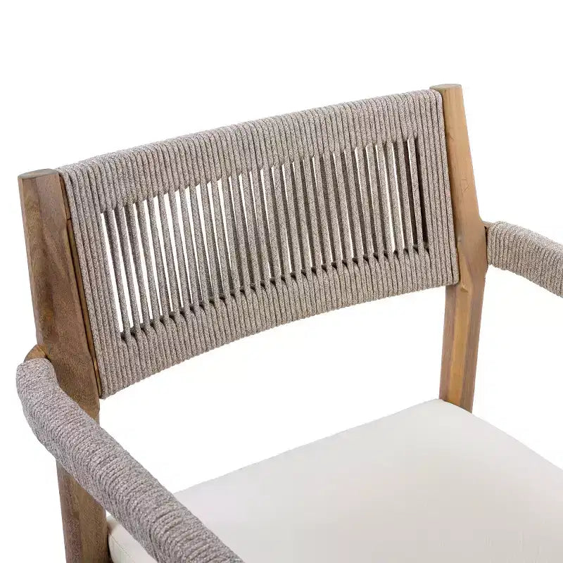 Ensemble repas d'extérieur piédestal rond 5 pièces, table en bois d'acacia avec plateau à lattes et 4 chaises à dossier tressé avec coussins pour Patio-Panipeachy