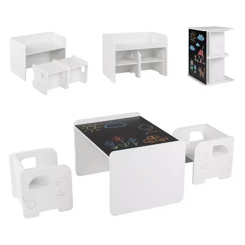 Costway 3 PCS Kids Table and Chair Set, Space-saving Toddler Table and 2 Chairs,White/Gray/Natural/Gray + Beige