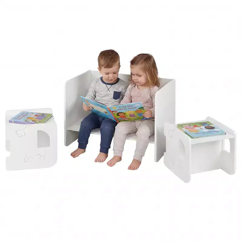 Costway Ensemble Table et 2 Chaises Enfants 3 Pièces, Table Enfant Gain de Place et 2 Chaises, Blanc/Gris/Naturel/Gris + Beige