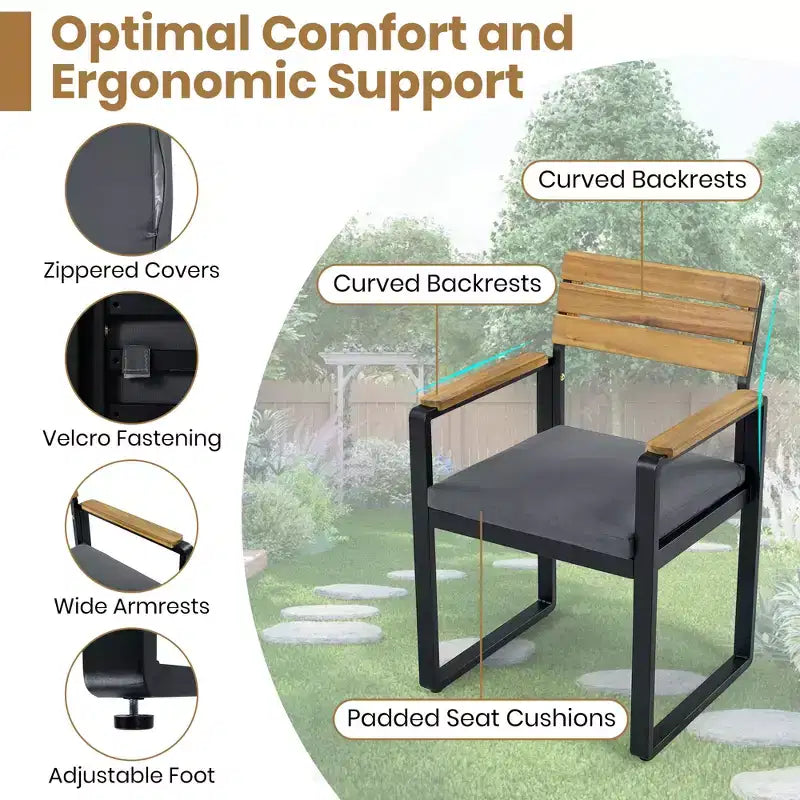 ModernLuxe Ensemble repas d'extérieur 6 pièces pour 6-7 personnes, Ensemble mobilier de jardin Table et chaises de salle à manger avec coussins et cadre résistant aux intempéries