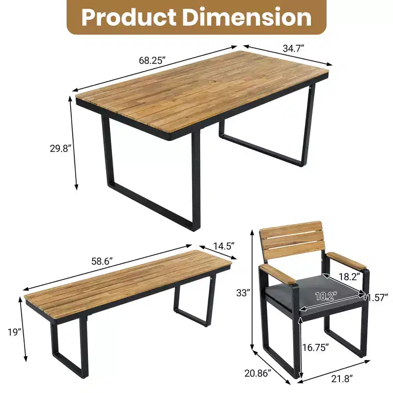 ModernLuxe Ensemble repas d'extérieur 6 pièces pour 6-7 personnes, Ensemble mobilier de jardin Table et chaises de salle à manger avec coussins et cadre résistant aux intempéries