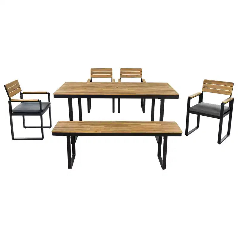 ModernLuxe Ensemble repas d'extérieur 6 pièces pour 6-7 personnes, Ensemble mobilier de jardin Table et chaises de salle à manger avec coussins et cadre résistant aux intempéries