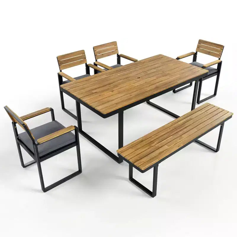 ModernLuxe Ensemble repas d'extérieur 6 pièces pour 6-7 personnes, Ensemble mobilier de jardin Table et chaises de salle à manger avec coussins et cadre résistant aux intempéries