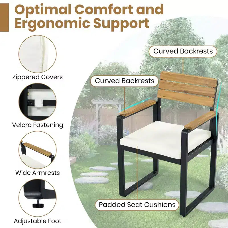 ModernLuxe Ensemble repas d'extérieur 6 pièces pour 6-7 personnes, Ensemble mobilier de jardin Table et chaises de salle à manger avec coussins et cadre résistant aux intempéries