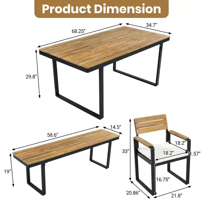 ModernLuxe Ensemble repas d'extérieur 6 pièces pour 6-7 personnes, Ensemble mobilier de jardin Table et chaises de salle à manger avec coussins et cadre résistant aux intempéries
