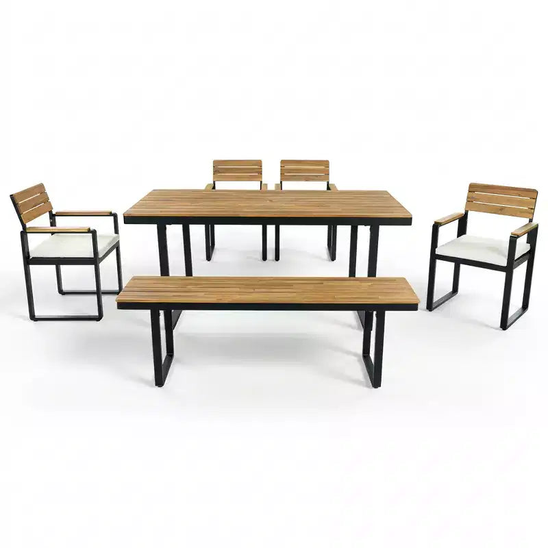 ModernLuxe Ensemble repas d'extérieur 6 pièces pour 6-7 personnes, Ensemble mobilier de jardin Table et chaises de salle à manger avec coussins et cadre résistant aux intempéries