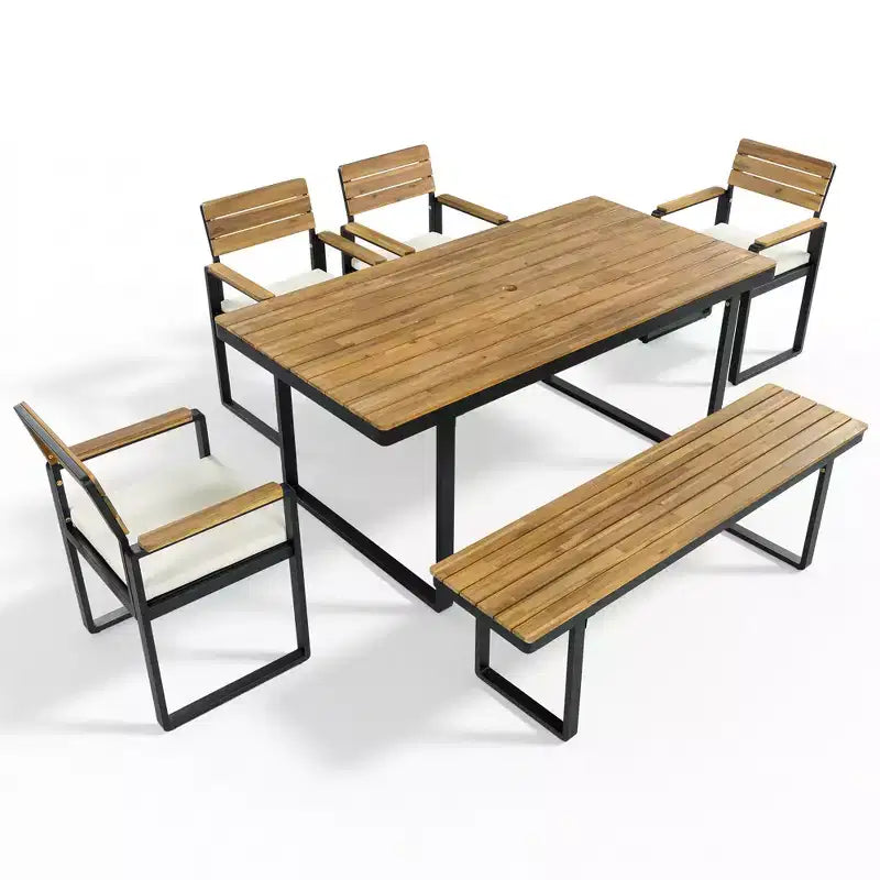 ModernLuxe Ensemble repas d'extérieur 6 pièces pour 6-7 personnes, Ensemble mobilier de jardin Table et chaises de salle à manger avec coussins et cadre résistant aux intempéries