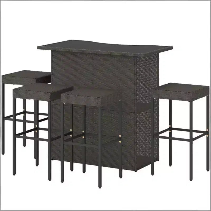 GDFStudio Jana, ensemble de bar d'extérieur moderne de 5 pièces en métal et rotin PE avec plateau de table en verre trempé