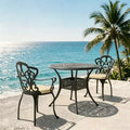 3-Piece Cast Aluminum Patio Dining Set, Black Rust Resistant Frame with Water Resistant Cushions