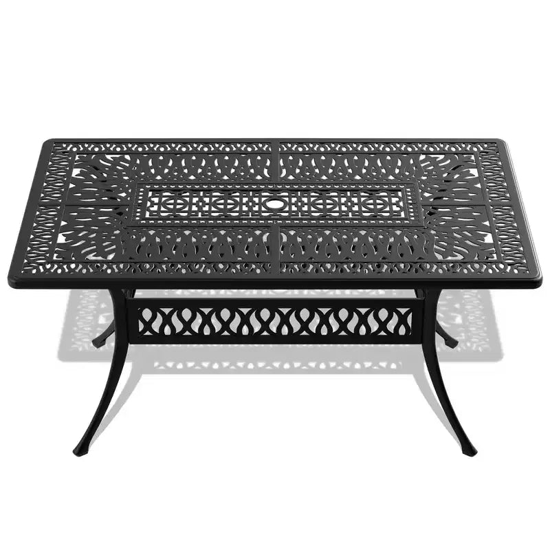Ensemble de salle à manger d'extérieur 7 pièces en aluminium coulé, table rectangulaire avec coussins