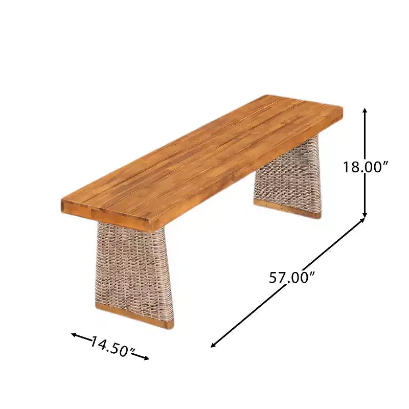 Christopher Knight Home Clara Ensemble de repas d'extérieur 3 pièces en acacia rustique avec bancs en rotin
