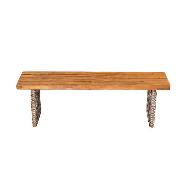 Christopher Knight Home Clara Ensemble de repas d'extérieur 3 pièces en acacia rustique avec bancs en rotin
