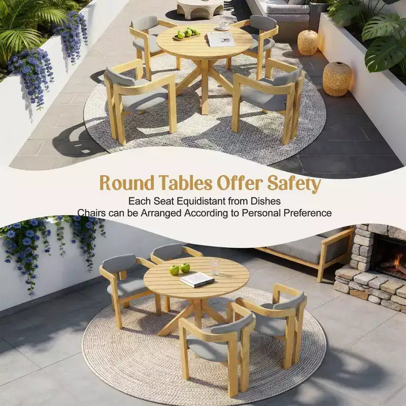 Christopher Knight Home Sandy Ensemble de salle à manger d'extérieur rustique 5 pièces en bois d'acacia avec 4 chaises rembourrées et 1 table ronde à lattes