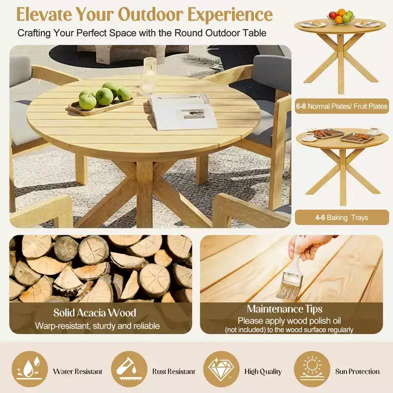 Christopher Knight Home Sandy Ensemble de salle à manger d'extérieur rustique 5 pièces en bois d'acacia avec 4 chaises rembourrées et 1 table ronde à lattes