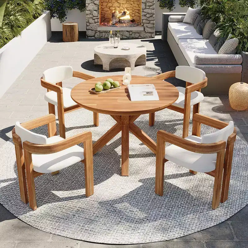 Christopher Knight Home Sandy Ensemble de salle à manger d'extérieur rustique 5 pièces en bois d'acacia avec 4 chaises rembourrées et 1 table ronde à lattes