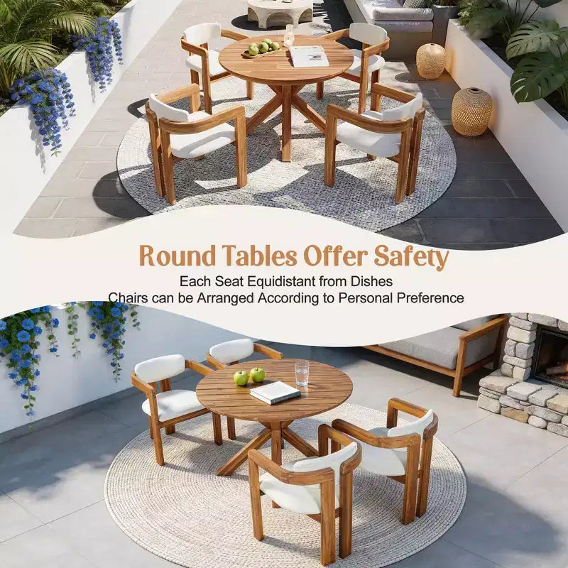Christopher Knight Home Sandy Ensemble de salle à manger d'extérieur rustique 5 pièces en bois d'acacia avec 4 chaises rembourrées et 1 table ronde à lattes