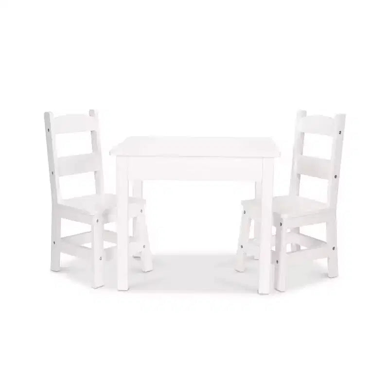Melissa & Doug Wooden Kids' Table and 2 Chairs Playroom Furniture Set - White: Square Surface, 3-Piece Set