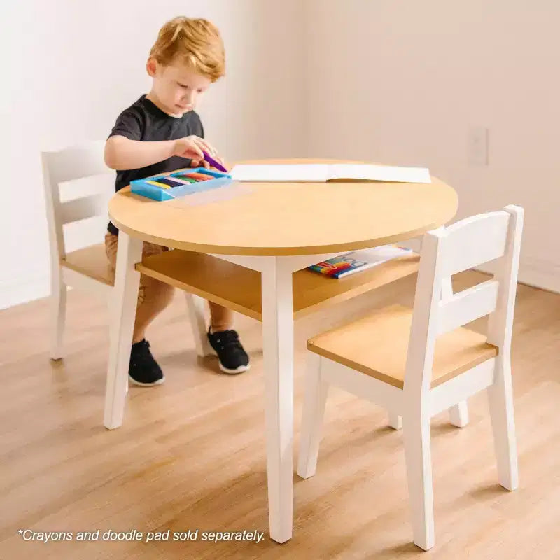 Ensemble Table Ronde et 2 Chaises en Bois Melissa & Doug – Fini Bicolore Grain de Bois Clair et Blanc