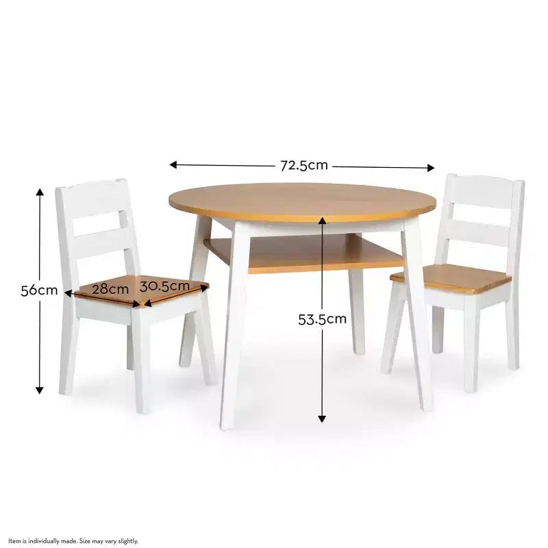 Ensemble Table Ronde et 2 Chaises en Bois Melissa & Doug – Fini Bicolore Grain de Bois Clair et Blanc