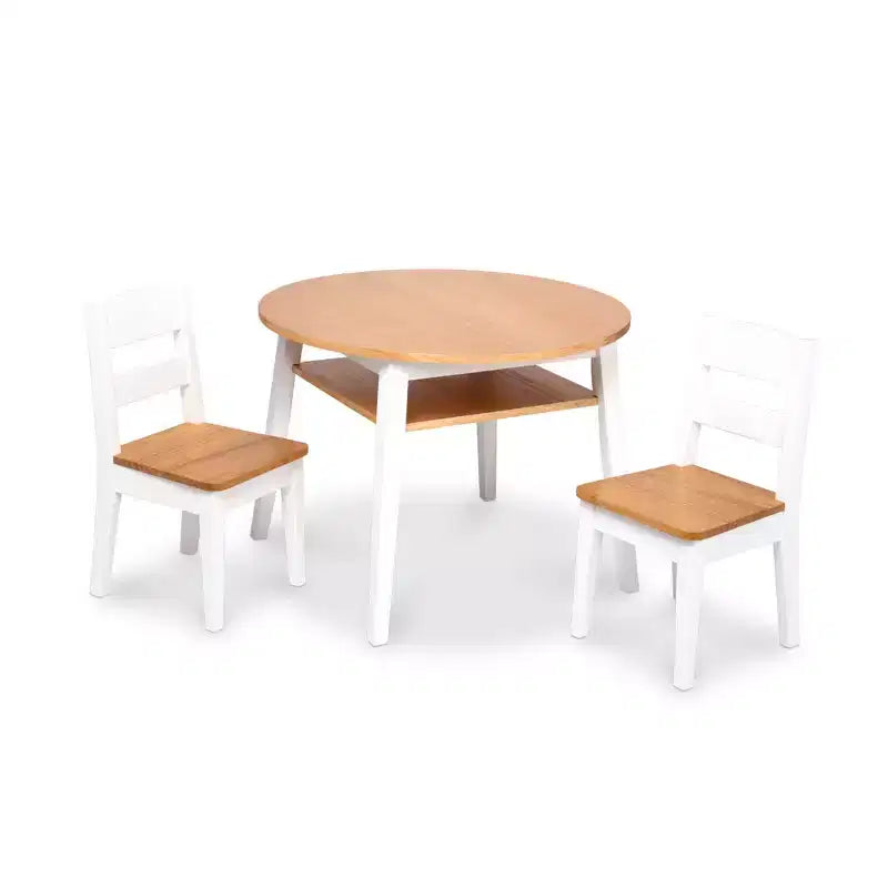 Ensemble Table Ronde et 2 Chaises en Bois Melissa & Doug – Fini Bicolore Grain de Bois Clair et Blanc