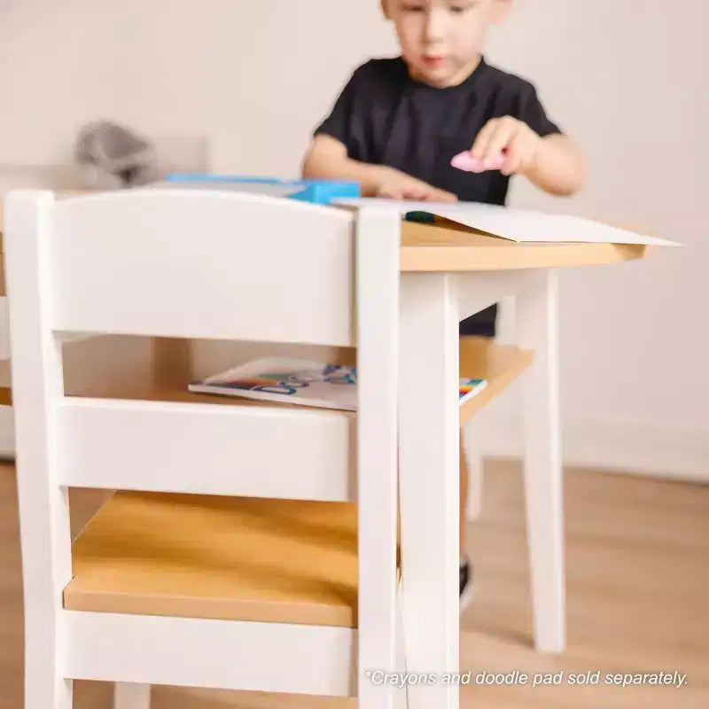 Ensemble Table Ronde et 2 Chaises en Bois Melissa & Doug – Fini Bicolore Grain de Bois Clair et Blanc