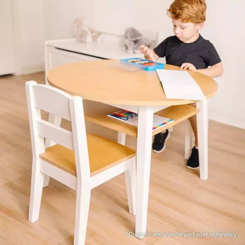 Ensemble Table Ronde et 2 Chaises en Bois Melissa & Doug – Fini Bicolore Grain de Bois Clair et Blanc