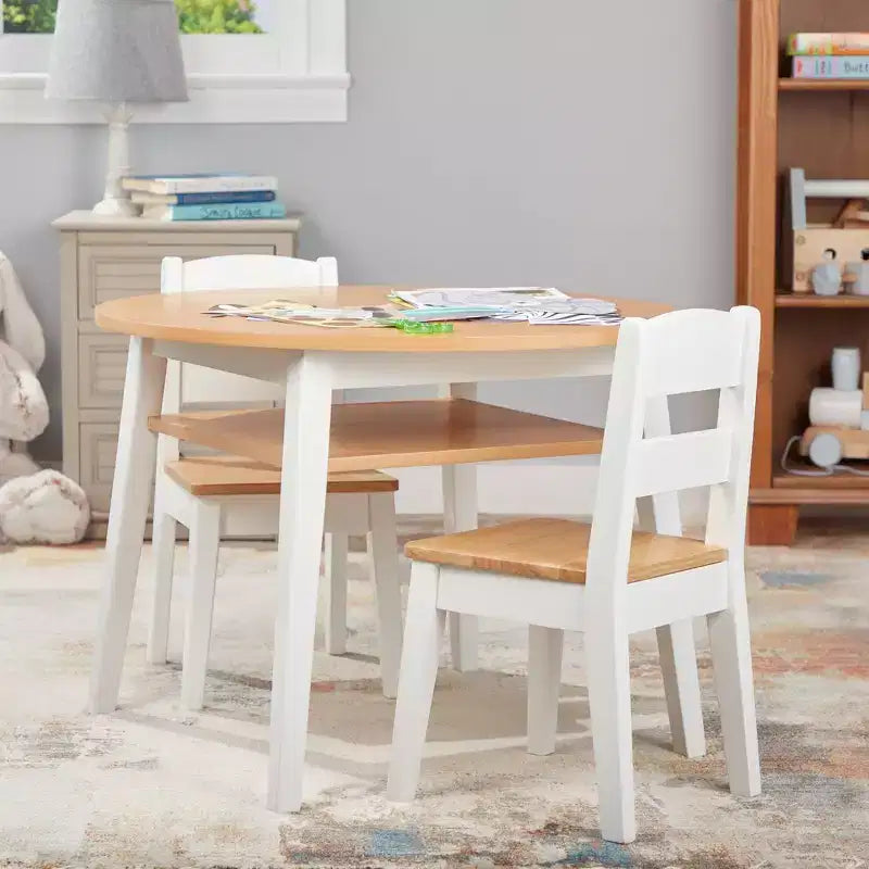 Ensemble Table Ronde et 2 Chaises en Bois Melissa & Doug – Fini Bicolore Grain de Bois Clair et Blanc