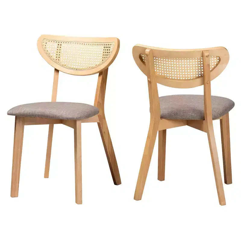 Fabric and Wood Dining Chairs Gray/Natural Oak/Light Brown: Polyester Upholstery, Rubberwood Frame