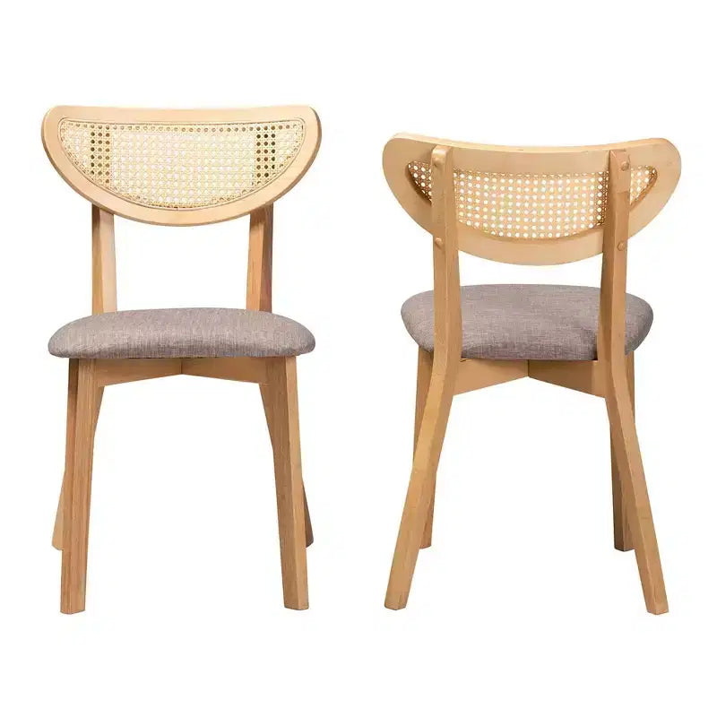 Fabric and Wood Dining Chairs Gray/Natural Oak/Light Brown: Polyester Upholstery, Rubberwood Frame