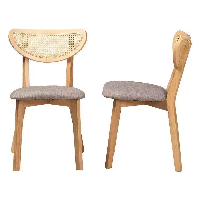 Fabric and Wood Dining Chairs Gray/Natural Oak/Light Brown: Polyester Upholstery, Rubberwood Frame