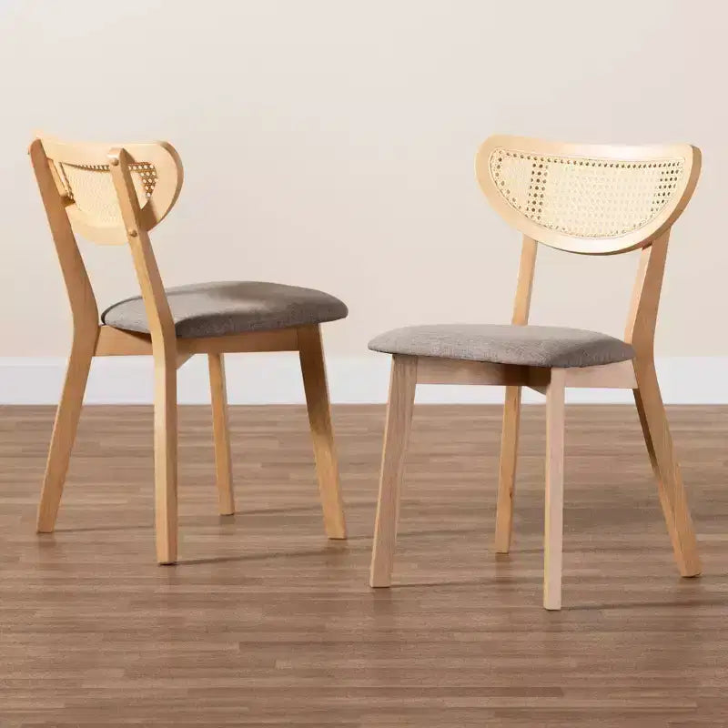 Fabric and Wood Dining Chairs Gray/Natural Oak/Light Brown: Polyester Upholstery, Rubberwood Frame