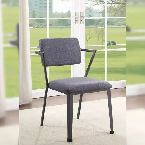 Cargo 22" Dining Chairs Gray Fabric and Gunmetal - Acme Furniture: Leather Upholstery, Metal Frame, Armless Design, Easy to Clean