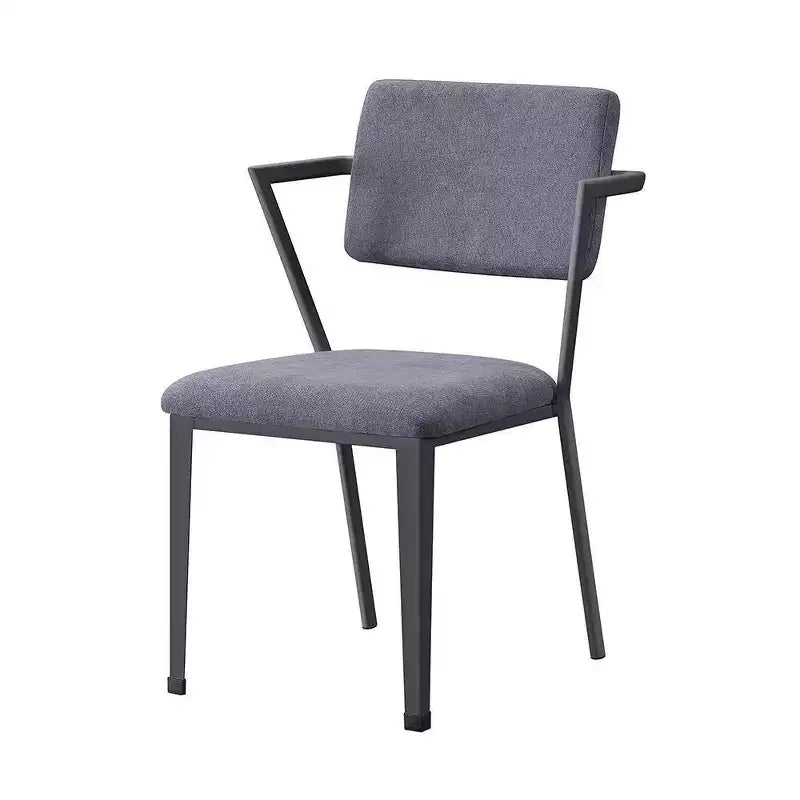 Chaises de salle à manger 22" Tissu gris et bronze à canon - : Revêtement en cuir, Cadre en métal, Design sans accoudoirs, Facile à nettoyer