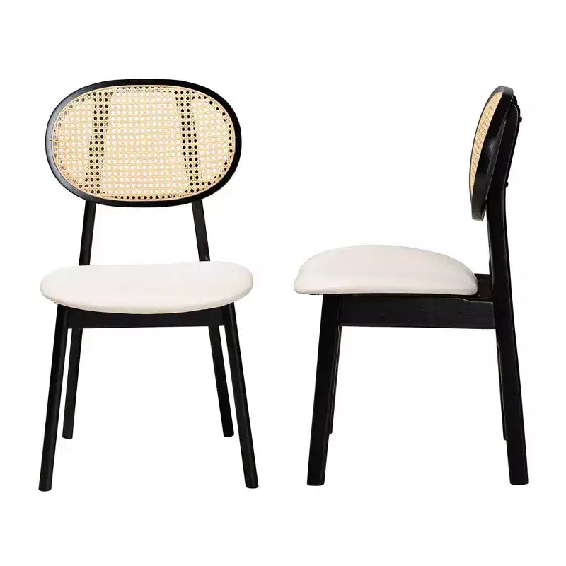 Chaises de salle à manger en tissu et bois Crème/Noir/Marron clair : Revêtement en polyester, Structure en bois d'hévéa