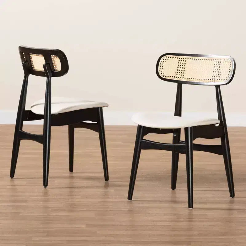 Chaises de salle à manger en tissu et bois Crème/Noir/Marron clair : Revêtement en polyester, Structure en bois d'hévéa