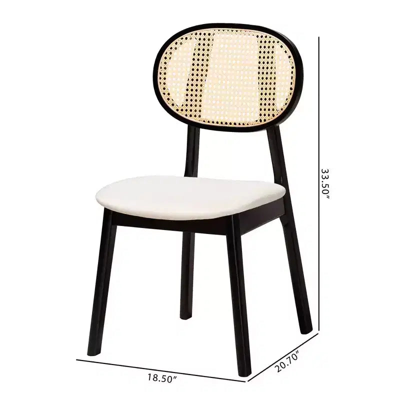 Chaises de salle à manger en tissu et bois Crème/Noir/Marron clair : Revêtement en polyester, Structure en bois d'hévéa