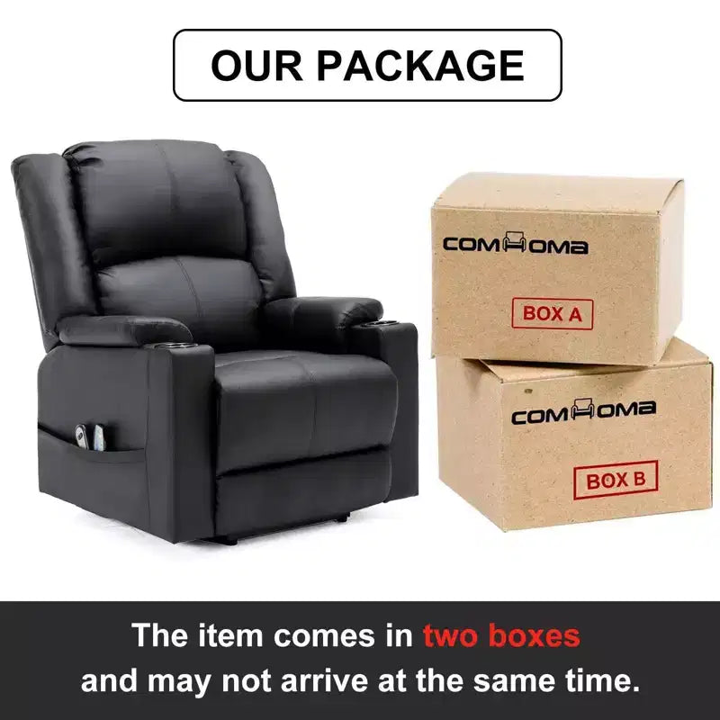 Fauteuil inclinable de massage en cuir PU, Fauteuil releveur électrique Noir