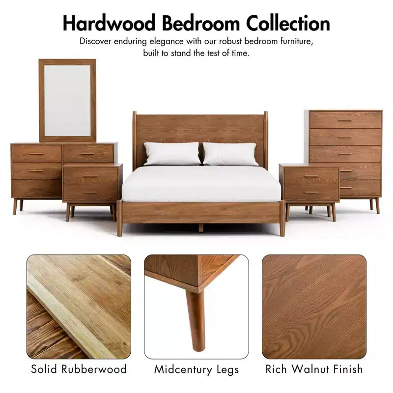 Chambre Queen moderne Mid-Century en noyer