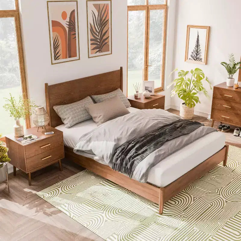 Chambre Queen moderne Mid-Century en noyer