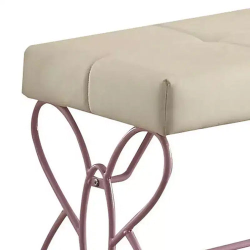 Poufs et bancs de 32" Blanc/Violet clair - : Rectangulaire capitonné avec cadre en métal