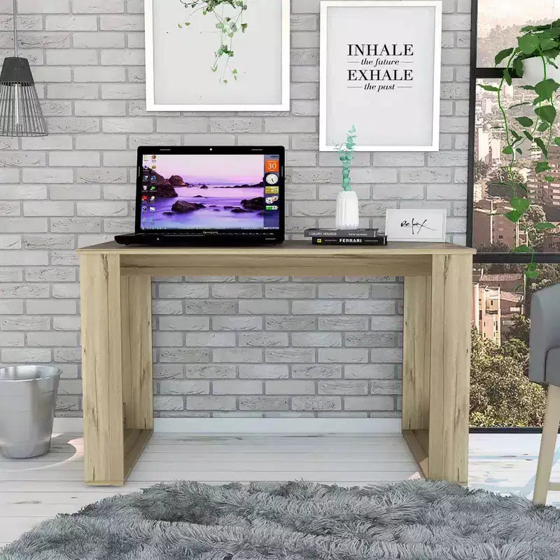 Bureau informatique marron - : Conception ergonomique, stratifié bois, 120,65 cm de large
