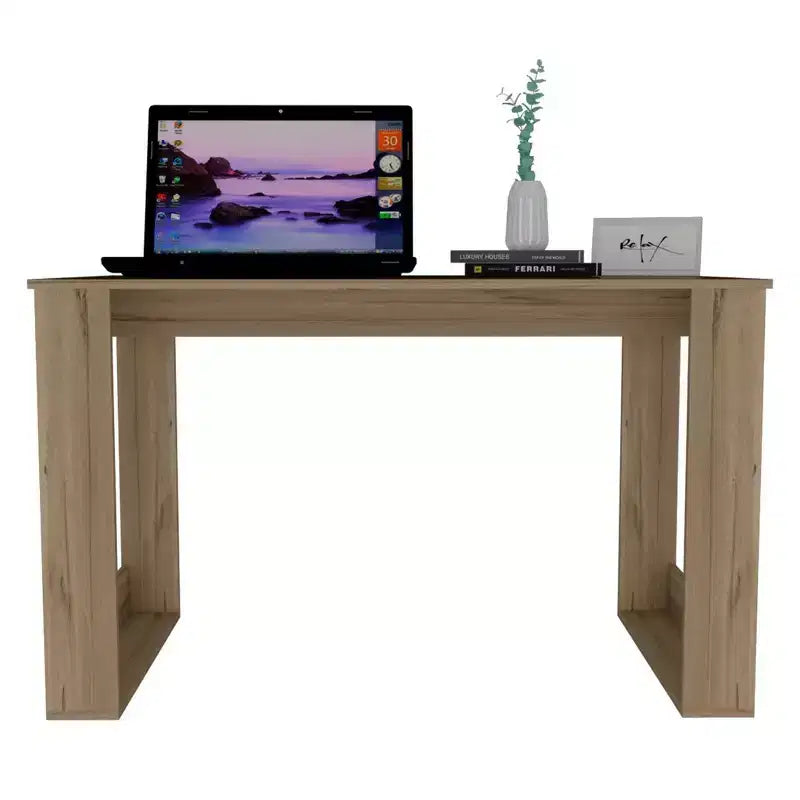 Bureau informatique marron - : Conception ergonomique, stratifié bois, 120,65 cm de large