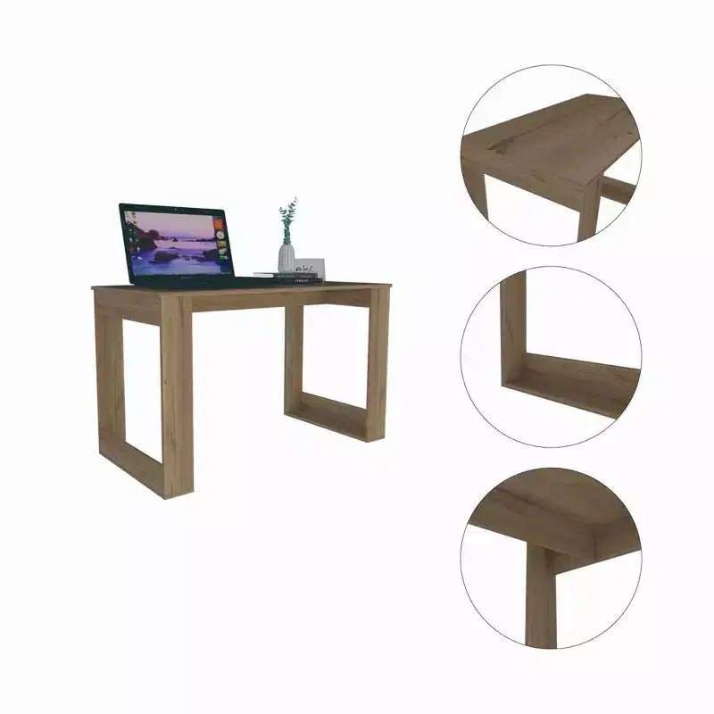 Bureau informatique marron - : Conception ergonomique, stratifié bois, 120,65 cm de large