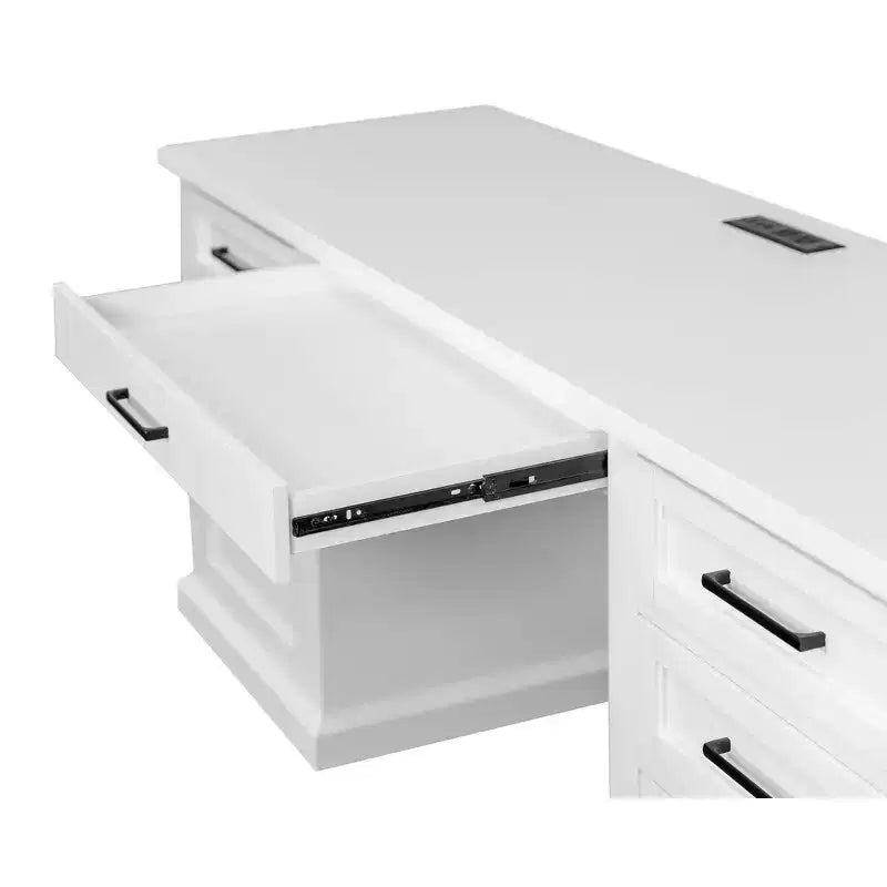 Bureau Credenza Moderne en Bois avec Huche, Entièrement Assemblé, Blanc - Collection