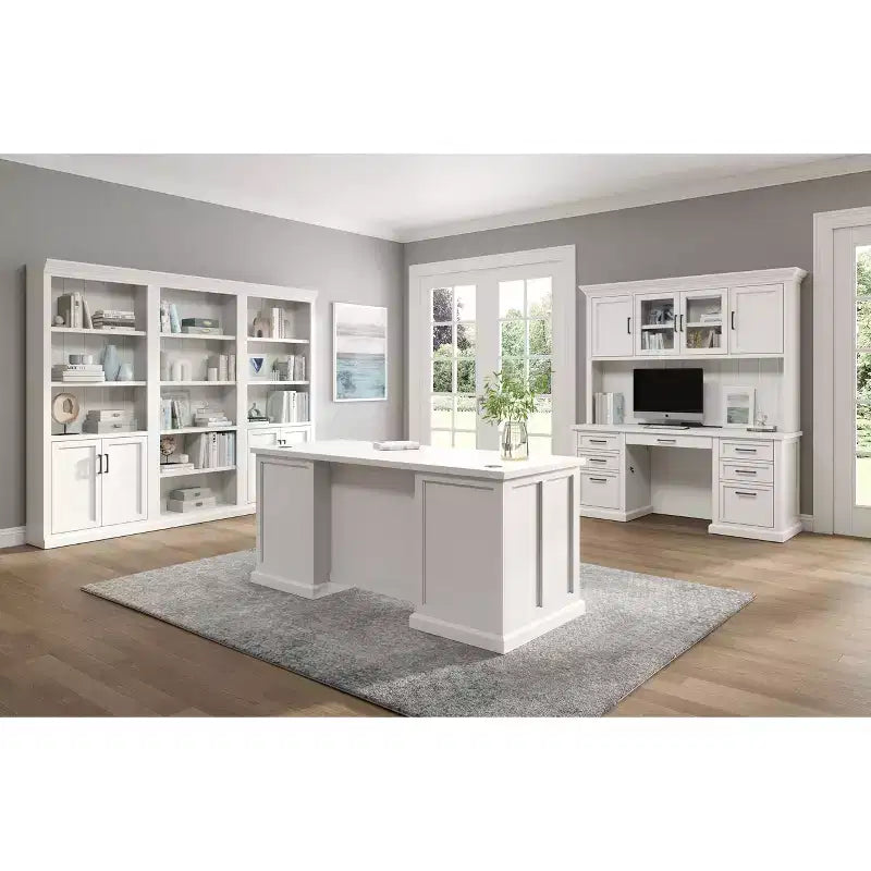Bureau Credenza Moderne en Bois avec Huche, Entièrement Assemblé, Blanc - Collection