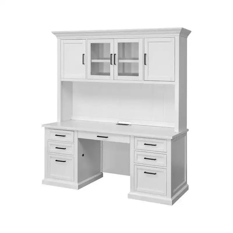 Bureau Credenza Moderne en Bois avec Huche, Entièrement Assemblé, Blanc - Collection