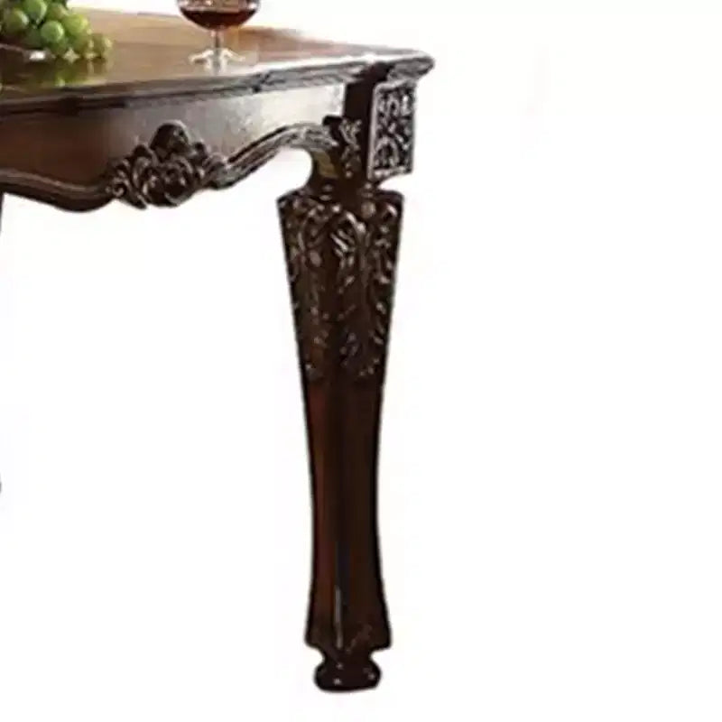 54-inch cherry wood veneer side table with turned wood legs and floral pattern