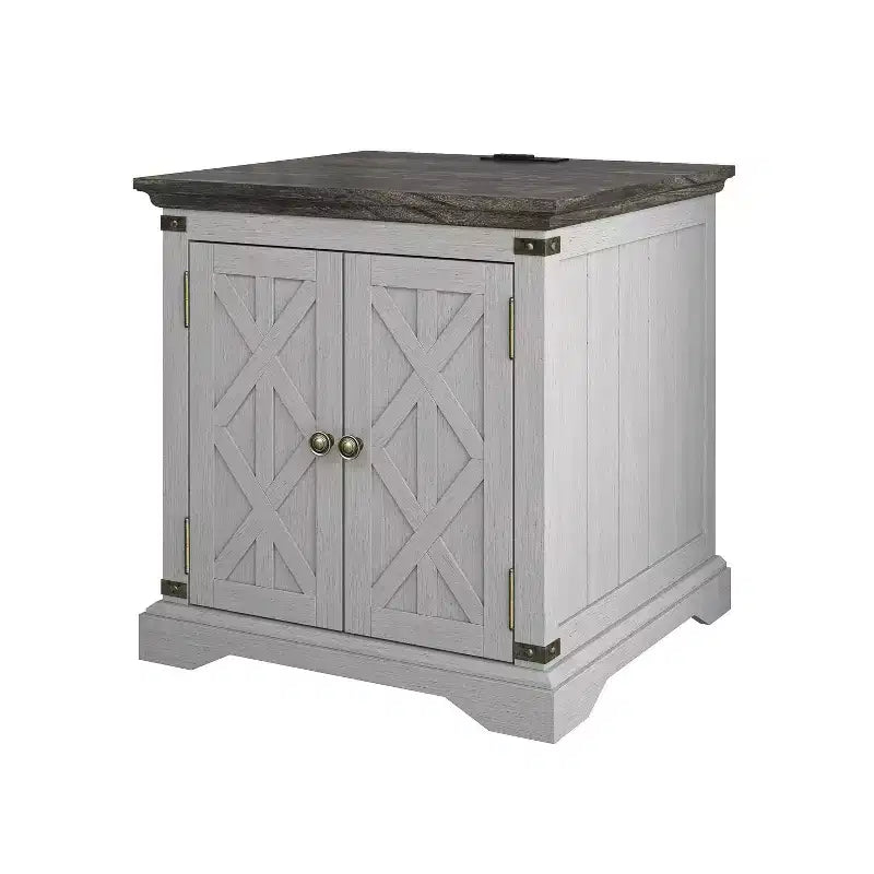 Table d'appoint 2 portes grise : style rustique, prises USB/CA intégrées, étagère réglable