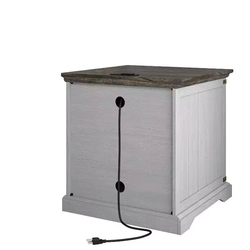 Table d'appoint 2 portes grise : style rustique, prises USB/CA intégrées, étagère réglable