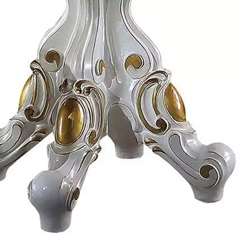 Table d'appoint Picardie 48 po perle antique et chêne cerisier - : Détails sculptés, Forme ronde